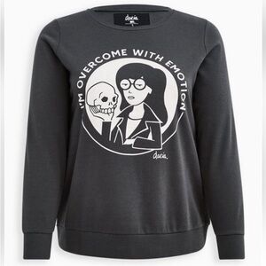 TORRID Daria Black Graphic Crewneck Sweater with White Illustration size 3